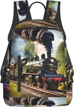 Steam Little Train Lightweight Backpack Travel Shoulder Bag with Stylish Print, Leisure Day Trips Shopping Backpack