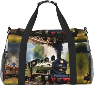 Steam Little Train print Large Canvas Travel Duffel Bag Weekender Bags for Women Overnight Bag Carry On Tote Bag