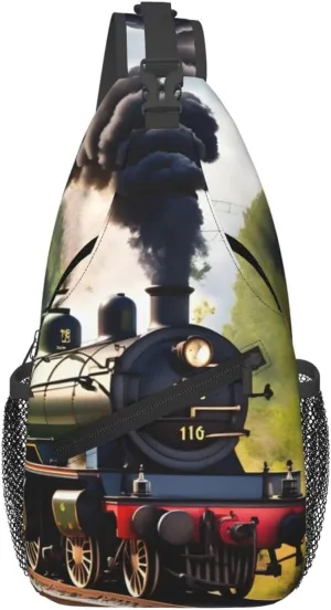 Steam Little Train Print Sling Bag Crossbody Travel Hiking Chest Backpack Shoulder Daypack For Women Men