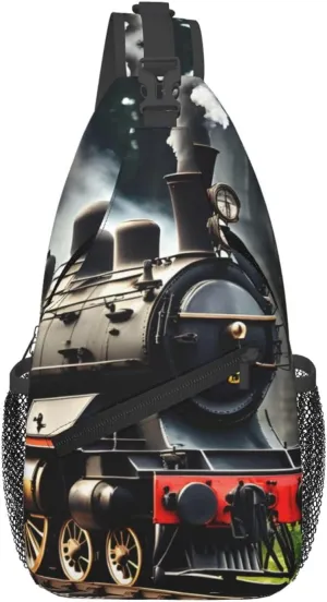 Steam Locomotive Train Print Sling Bag Crossbody Travel Hiking Chest Backpack Shoulder Daypack For Women Men