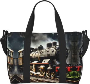 Steam Locomotive Train print Travel Duffle Bag,Weekender Bags,Gym Duffel Bag,Luggage Duffle Overnight for Women Men