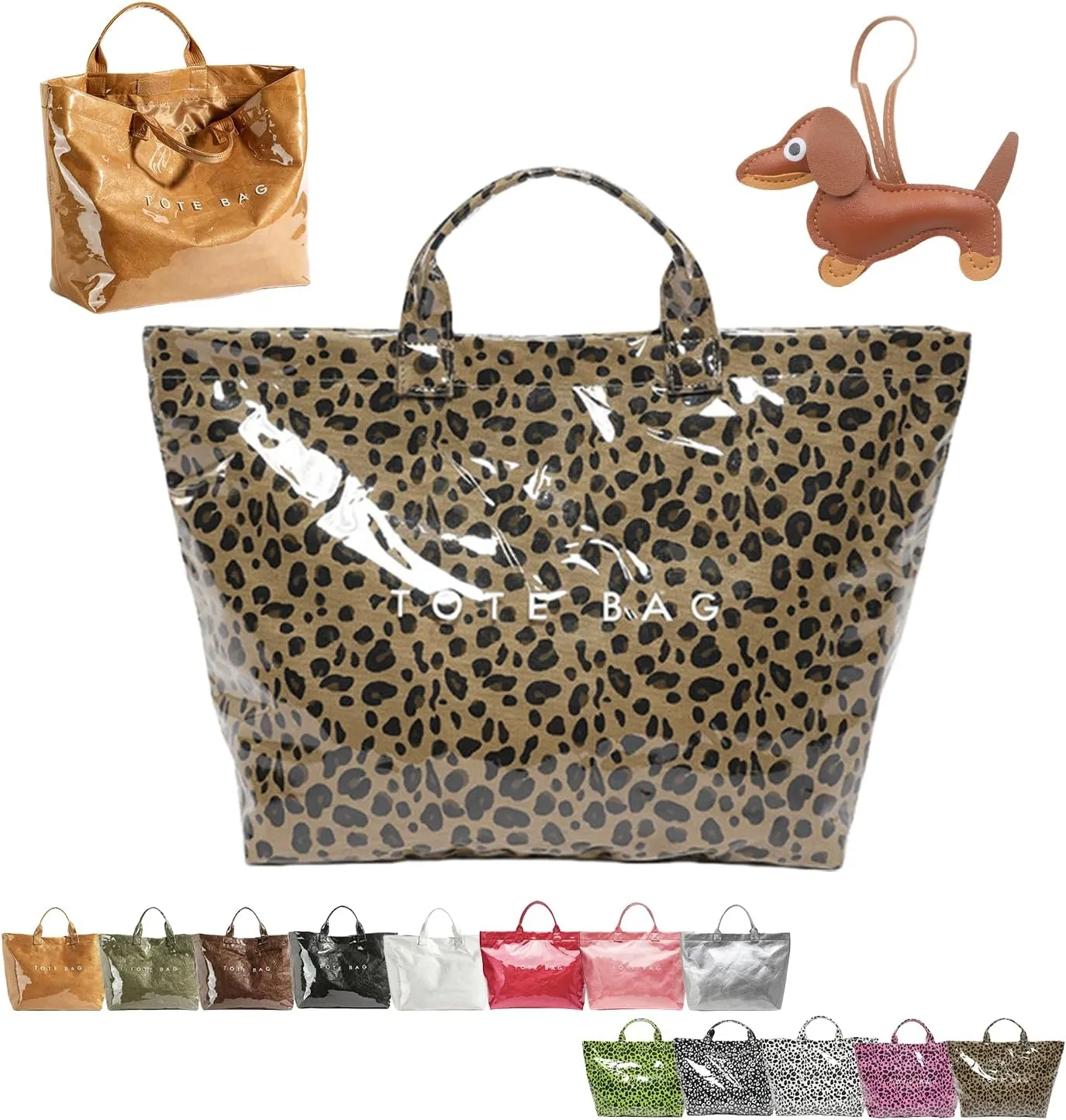 Stellaya Tote Bag, Women's Letters Print Tote Bag, PVC Clear Tote Bag for Women, Fashionable Leopard Print Tote Bag