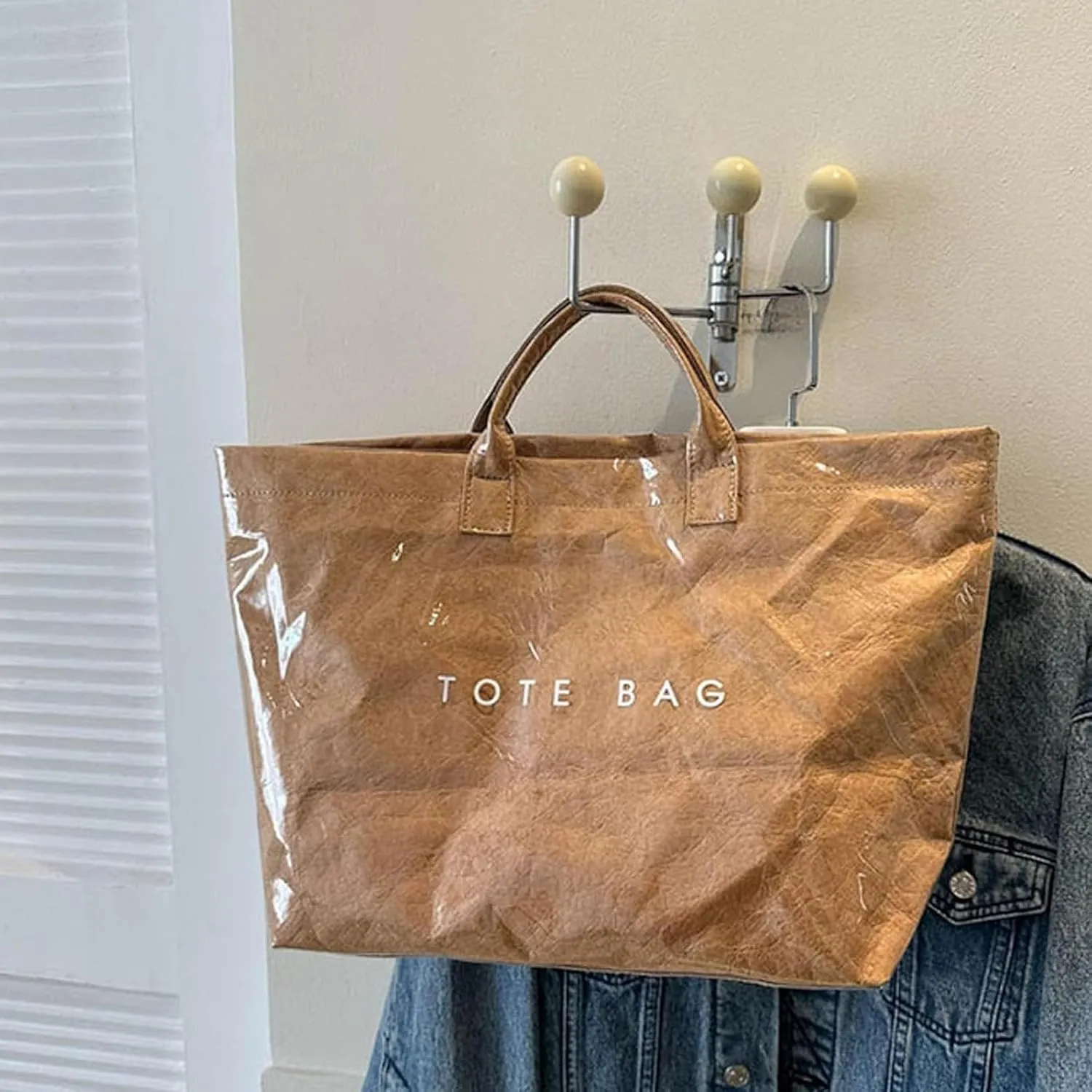 Stellaya Womens Letters Print Tote Bag, Stellaya Tote Bag, PVC Large Kraft Paper Tote Bag for Women