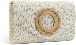 Straw Clutch Purse for Women,Summer Woven Beach Bag,Envelope Evening Handbags for Wedding Vacation Travel Party 2025