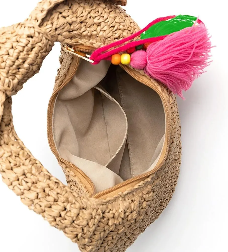 Straw Clutch Purse with Bow Top Handle Bag Summer Straw Handbag Beach Woven Evening Bag for Parties Wedding Travel