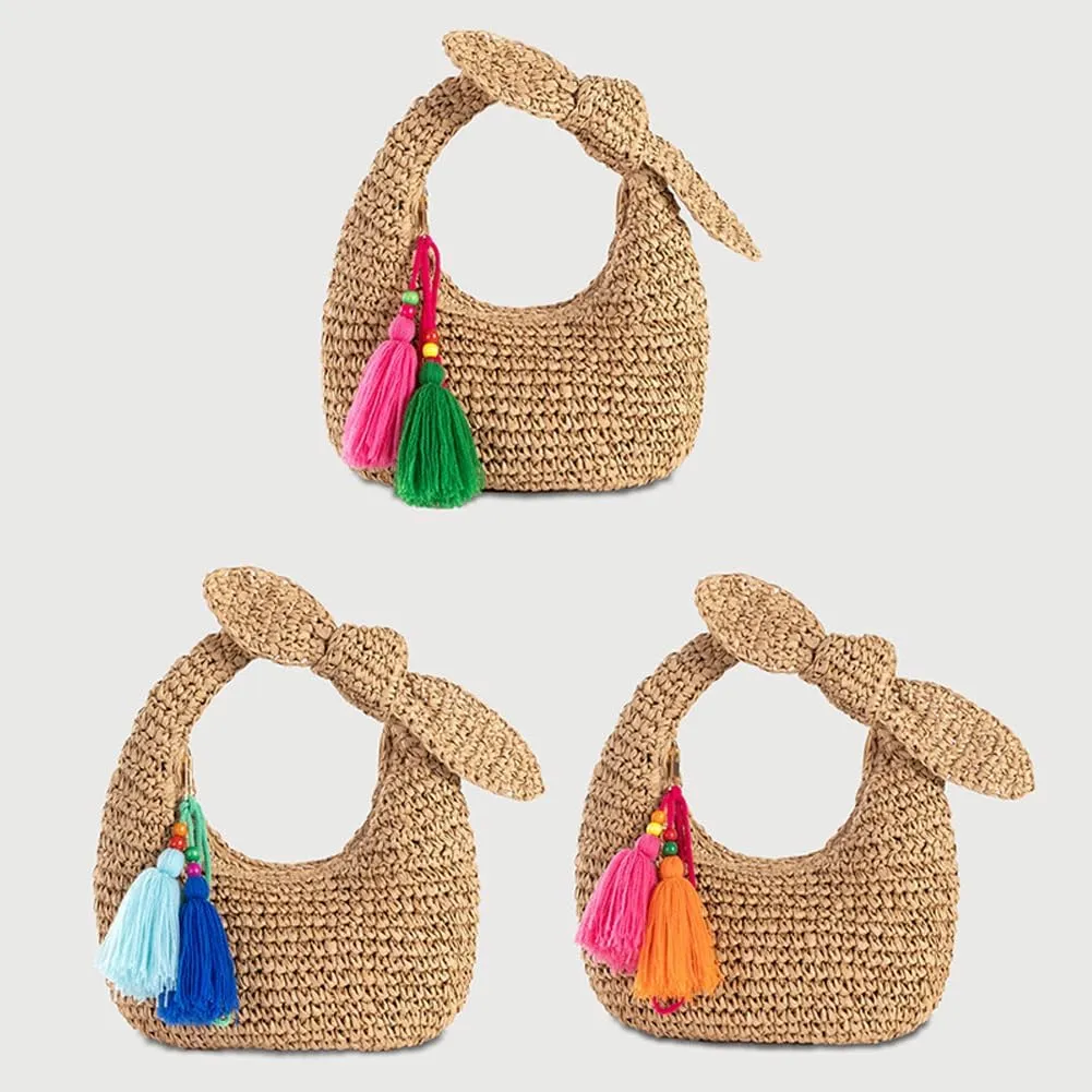 Straw Clutch Purse with Bow Top Handle Bag Summer Straw Handbag Beach Woven Evening Bag for Parties Wedding Travel