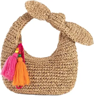 Straw Clutch Purse with Bow Top Handle Bag Summer Straw Handbag Beach Woven Evening Bag for Parties Wedding Travel