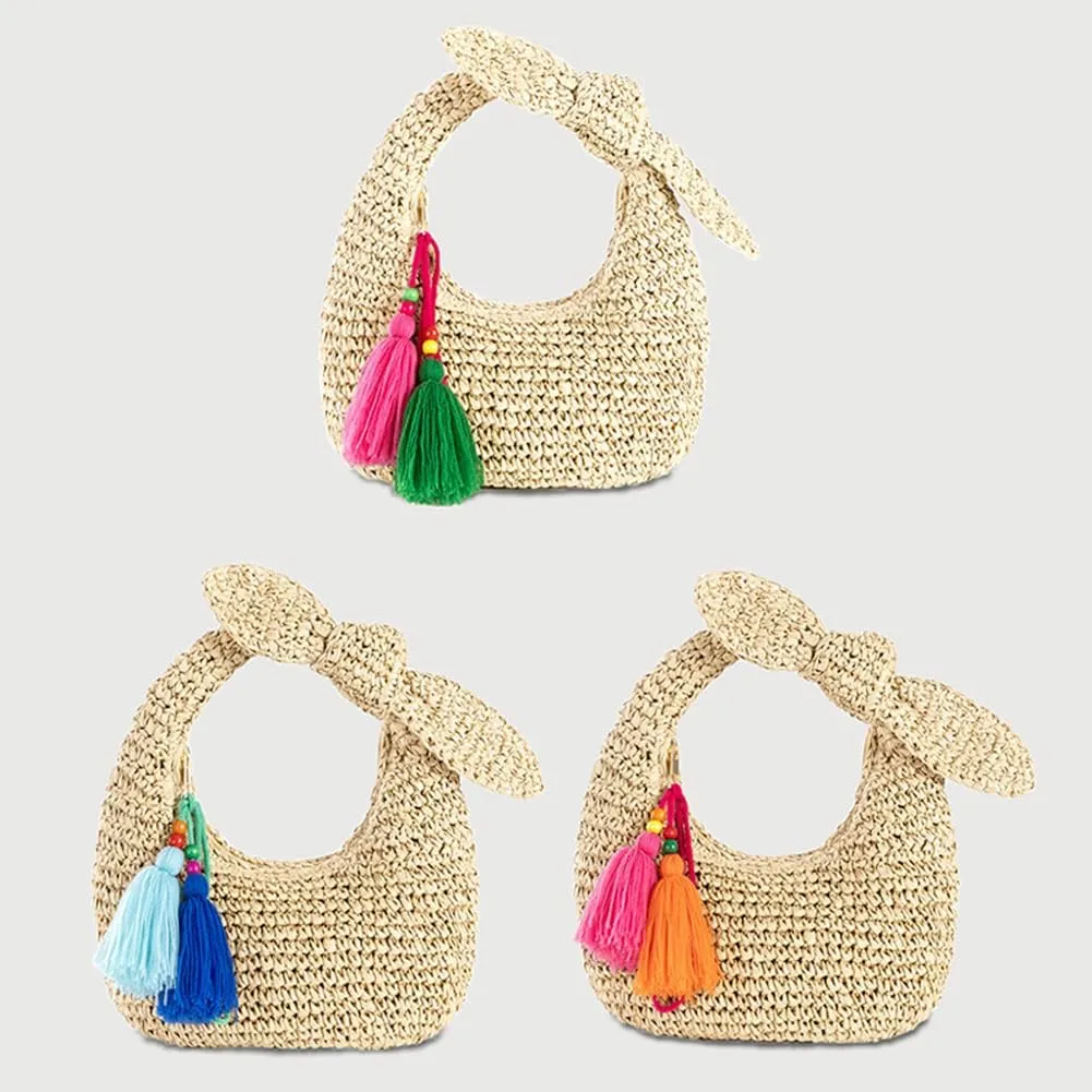 Straw Clutch Purse with Bow Top Handle Bag Summer Straw Handbag Beach Woven Evening Bag for Parties Wedding Travel