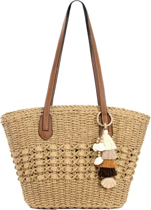 Straw Handbags with Tassel Hat Clip for Travel, Handmade Summer Raffia Totes, Hobo Shoulder Bag Purse for Women