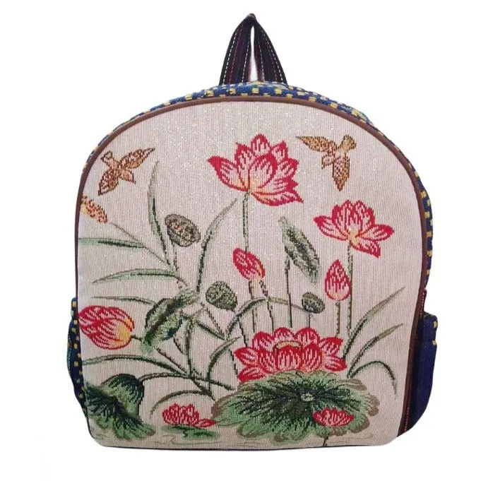 Style Gold Silk Embroidered Elephant National Backpacks