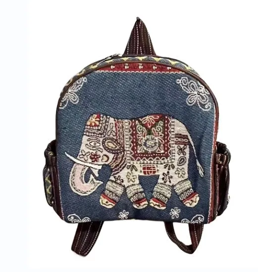 Style Gold Silk Embroidered Elephant National Backpacks