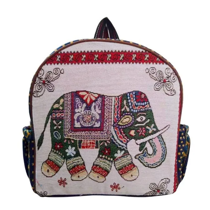 Style Gold Silk Embroidered Elephant National Backpacks