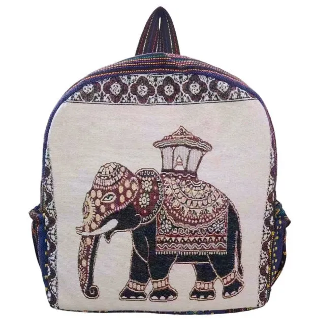 Style Gold Silk Embroidered Elephant National Backpacks