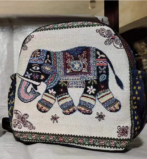 Style Gold Silk Embroidered Elephant National Backpacks