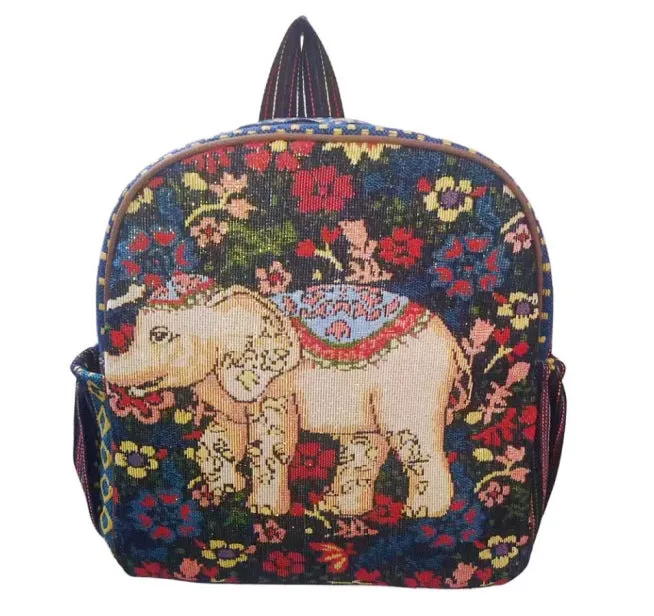 Style Gold Silk Embroidered Elephant National Backpacks