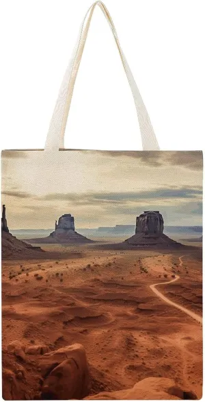 Stylish Shoulder Bag, Monument Valley Print Reusable Grocery Bag Large Canvas Tote Versatile Handbag All-purpose Tote