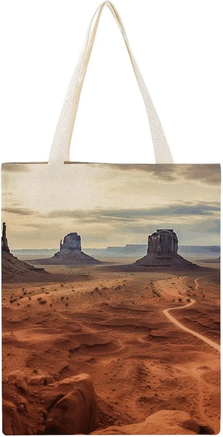 Stylish Shoulder Bag, Monument Valley Print Reusable Grocery Bag Large Canvas Tote Versatile Handbag All-purpose Tote