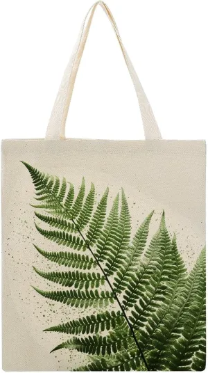 Stylish Shoulder Bag, Plant Silhouette Fern Leaf Print Reusable Grocery Bag Large Canvas Tote Versatile Handbag All-purpose Tote, 38x41cm, Style