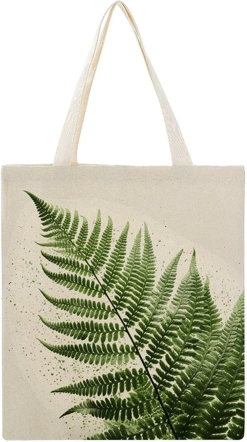 Stylish Shoulder Bag, Plant Silhouette Fern Leaf Print Reusable Grocery Bag Large Canvas Tote Versatile Handbag All-purpose Tote, 38x41cm, Style