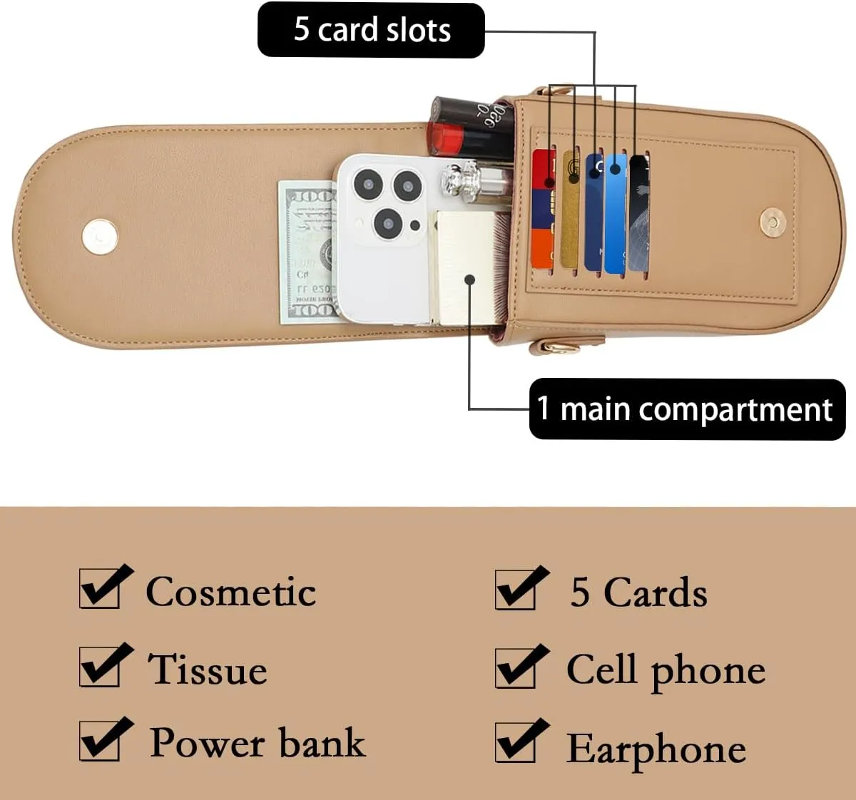 Sunwel Fashion Trendy Cell Phone Bag 5 Card Slots Mini Crossbody Bag Phone Purse Detachable Wristlet for Women Girls