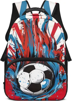 Suobstales Soccer Fire Paint Splatter Print Kids School Backpack for Boys Gilrs Kindergarten Primary School Backpacks Teens Bookbag Casual Travel Daypack Junior School Student Bag