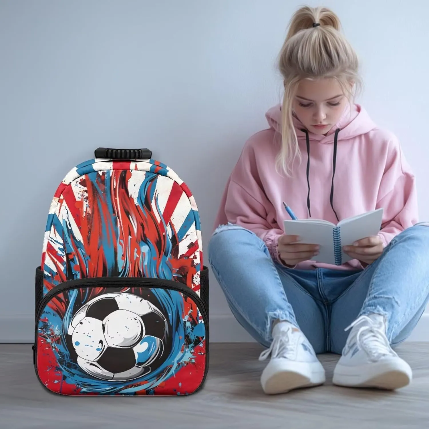 Suobstales Soccer Fire Paint Splatter Print Kids School Backpack for Boys Gilrs Kindergarten Primary School Backpacks Teens Bookbag Casual Travel Daypack Junior School Student Bag