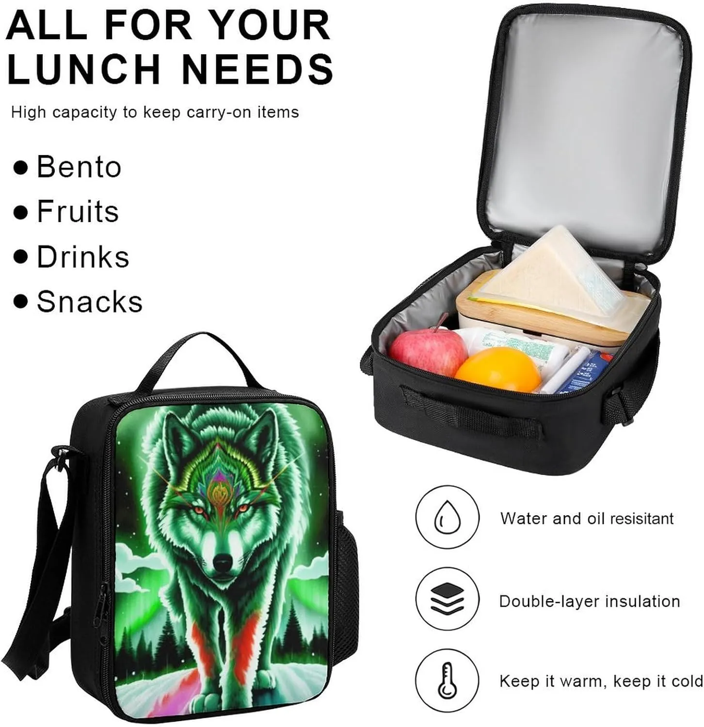 Supdreamc Adults Backpack - Mountain And Northern Light Wolves Psychedelic Art Shoulder Bag Shoulder Book Bags Travel Hiking Daypack, 3 Piece Daypack Climbing Shoulder Bag