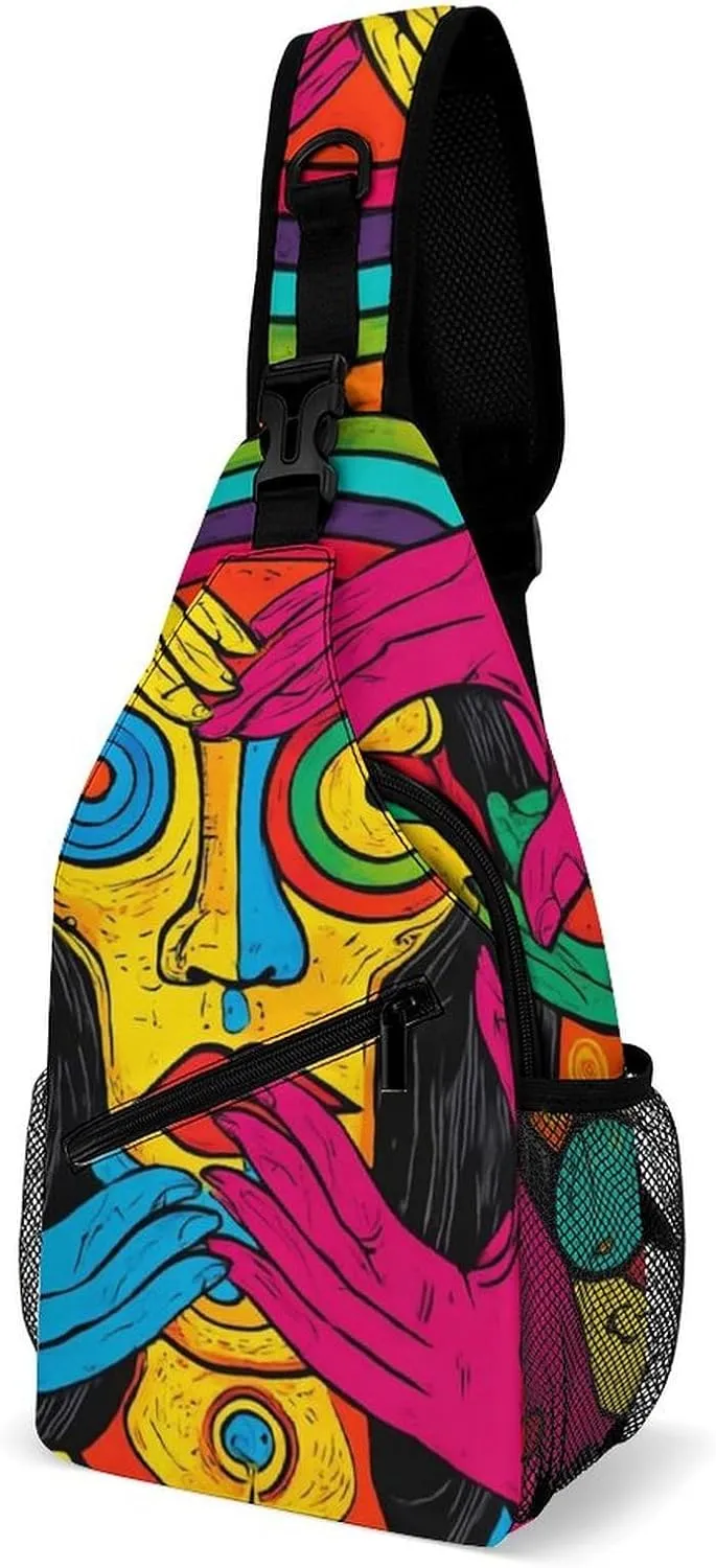 Supdreamc Fashion Sling Shoulder Backpack, Bag, Abstract Graffiti Paint Chest Sling Shoulder Backpacks Bags, Gym Bags Sack Daypack Outdoor Backpack for Men Women