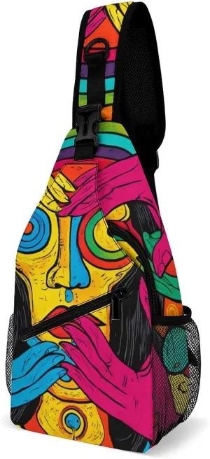 Supdreamc Fashion Sling Shoulder Backpack, Bag, Abstract Graffiti Paint Chest Sling Shoulder Backpacks Bags, Gym Bags Sack Daypack Outdoor Backpack for Men Women