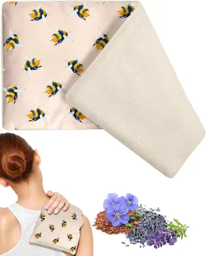 Swooflia Microwave Heating Pad for Warm Cold Compress - Lavender Flaxseeds Bags Hot Pack for Heat Therapy Chronic Pain Relief Back Cramps Shoulders Neck Women, Bee Detachable Stuffed Cover