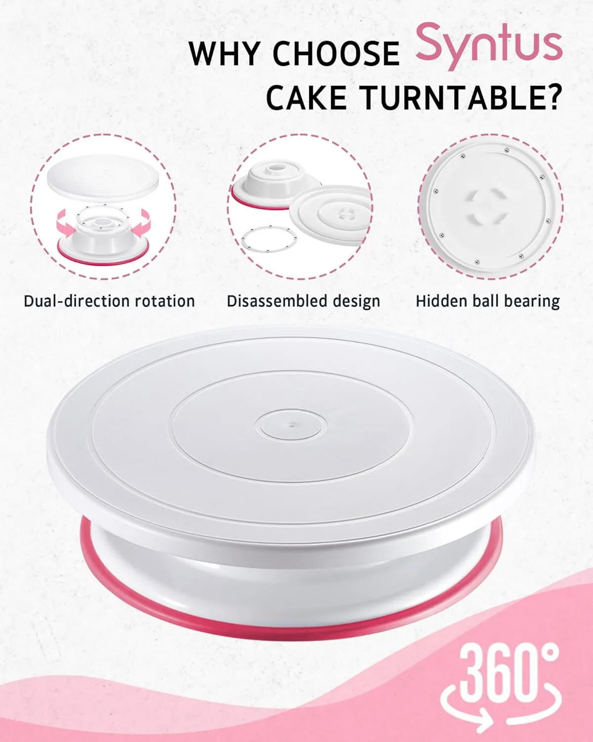 Syntus 65 PCs Cake Decorating Kit with Cake Stand Turntable, Cake Baking Supplies 30 1 Piping Bags, 24 Piping Tips, Offset & Straight Spatulas, 3 Scrapers, Leveler, 2 Couplers & 1 Tips Brush