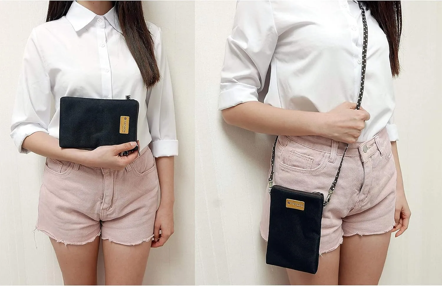 Tainada Women Crossbody Shoulder Travel Zippered Wallet Purse Clutch Phone Bag w/Detachable Strap (Black)
