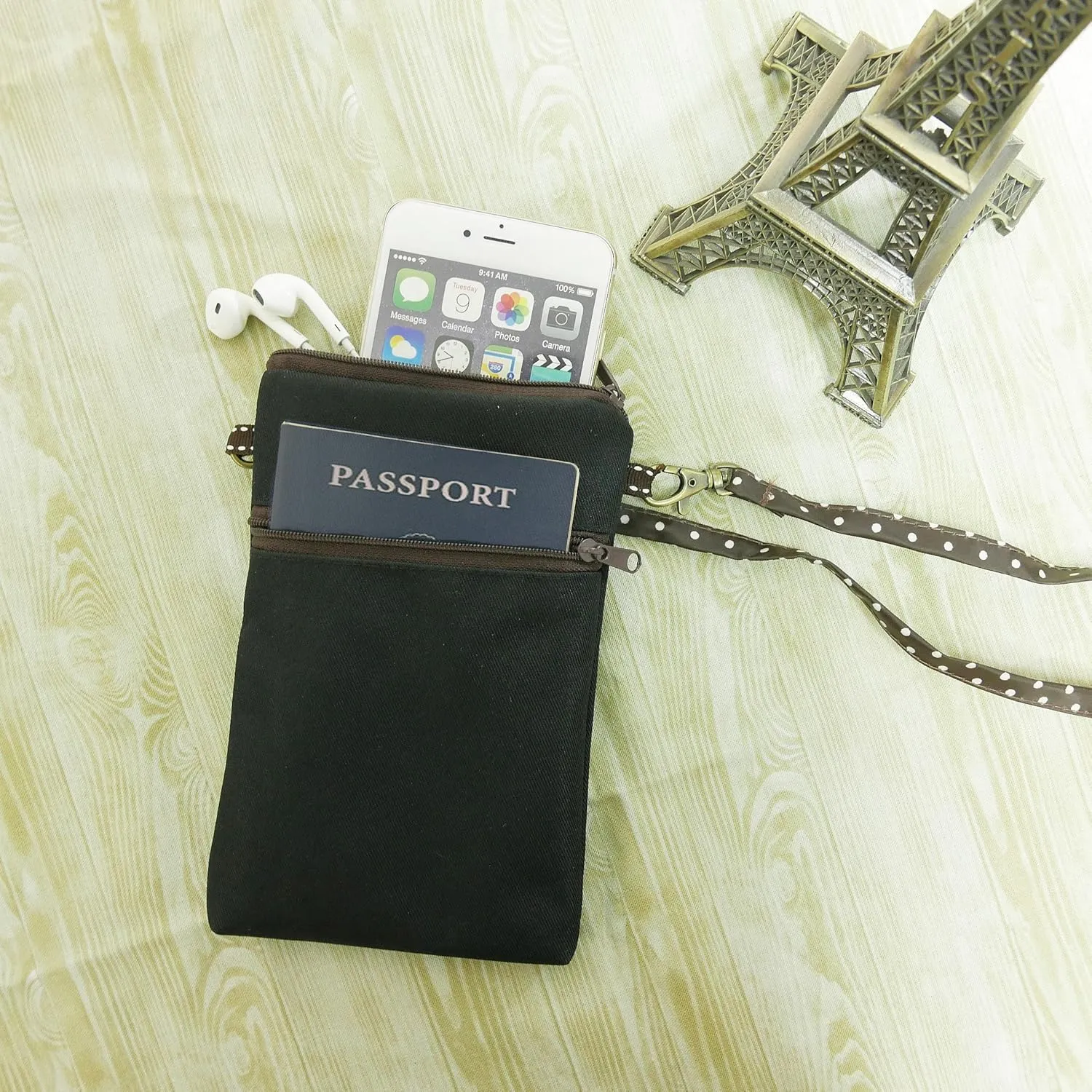 Tainada Women Crossbody Shoulder Travel Zippered Wallet Purse Clutch Phone Bag w/Detachable Strap (Black)