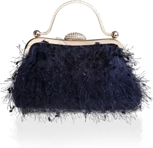 Tassel Women's Evening Handbag Cocktail Prom Formal Clutch Purse Feather Elegant Shoulder Bag for Wedding Banquet