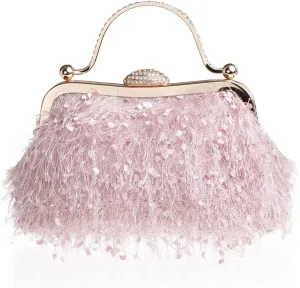 Tassel Women's Evening Handbag Cocktail Prom Formal Clutch Purse Feather Elegant Shoulder Bag for Wedding Banquet