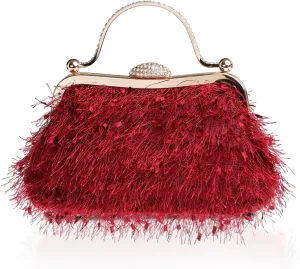 Tassel Women's Evening Handbag Cocktail Prom Formal Clutch Purse Feather Elegant Shoulder Bag for Wedding Banquet