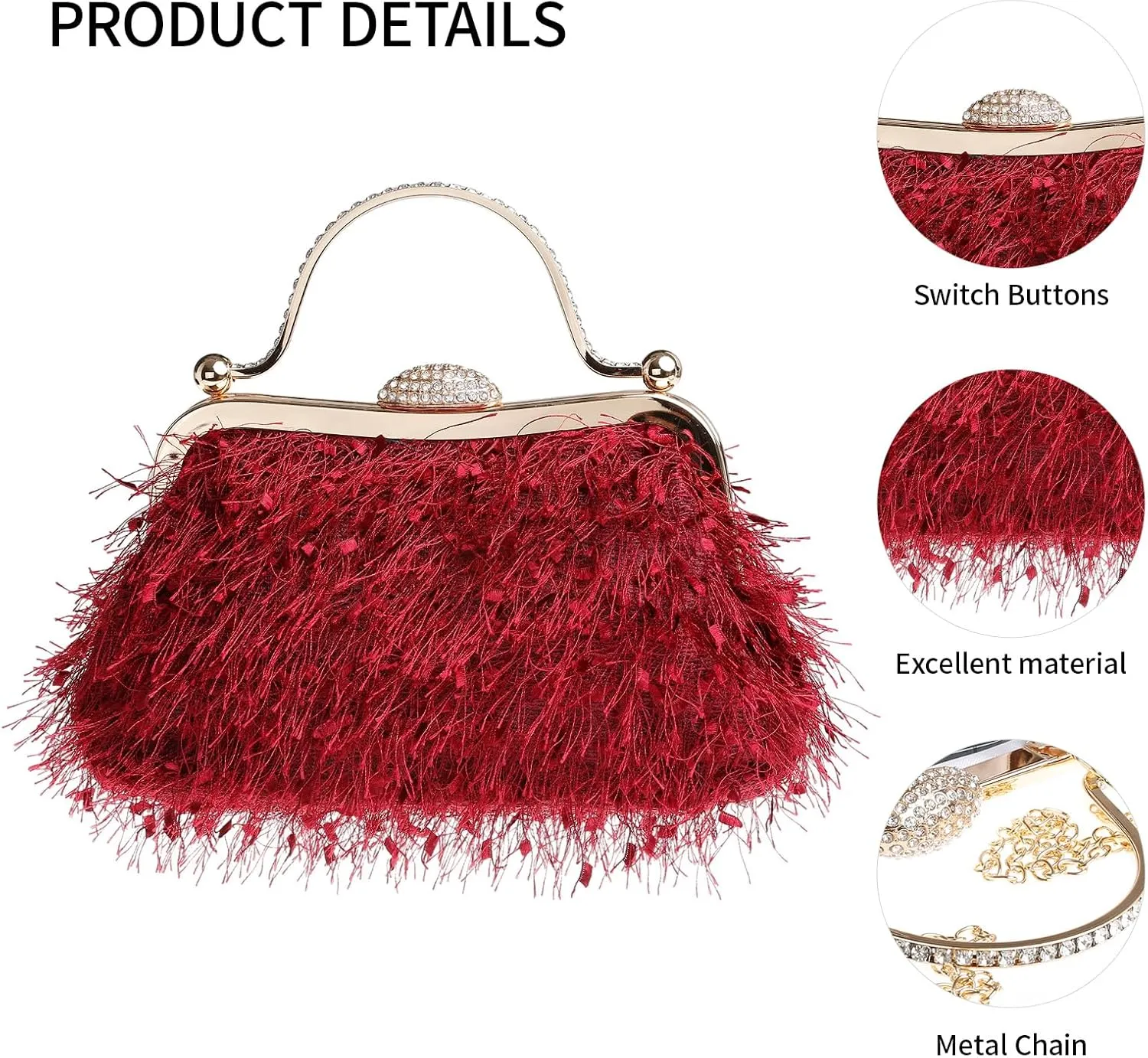 Tassel Women's Evening Handbag Cocktail Prom Formal Clutch Purse Feather Elegant Shoulder Bag for Wedding Banquet
