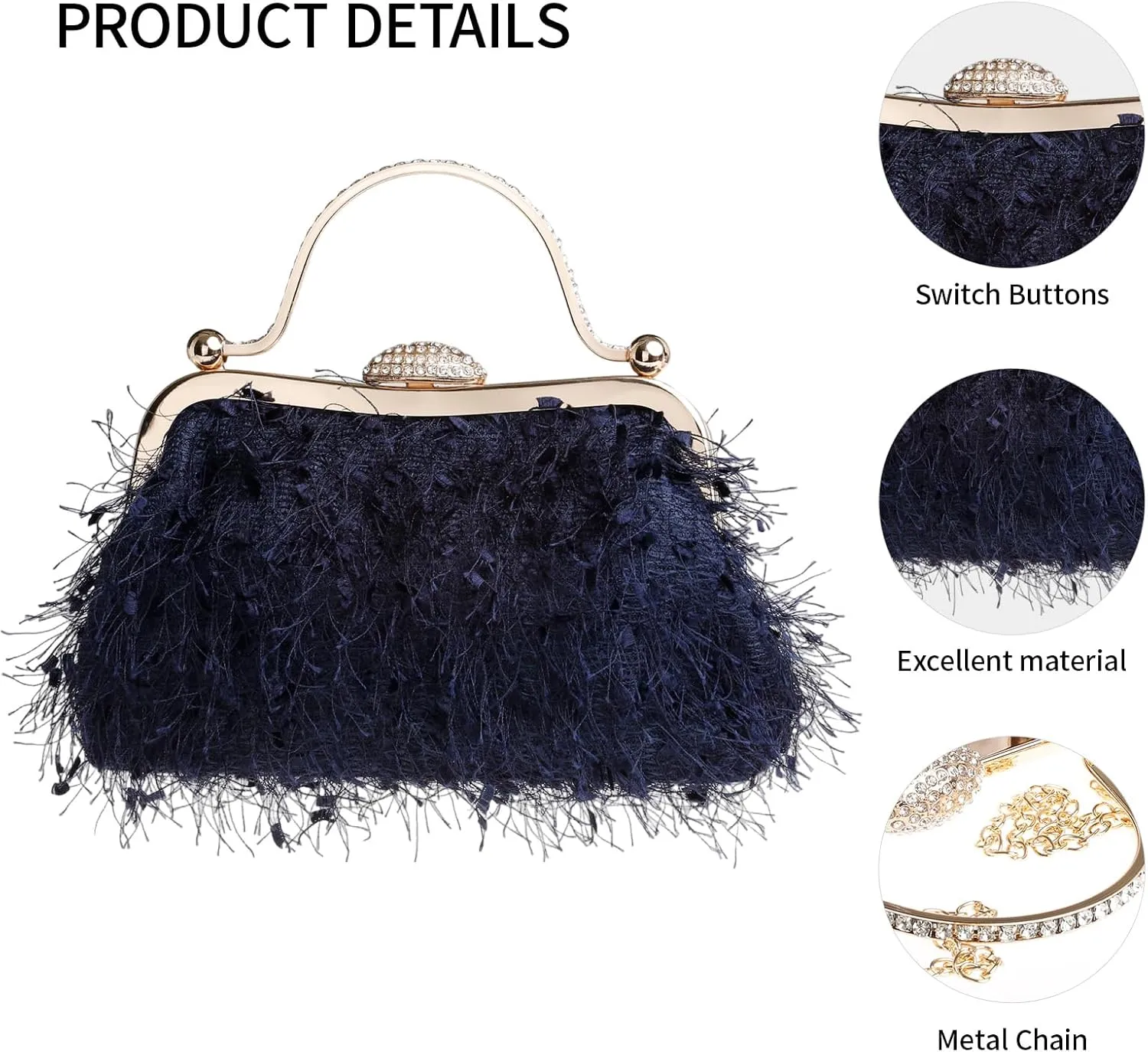 Tassel Women's Evening Handbag Cocktail Prom Formal Clutch Purse Feather Elegant Shoulder Bag for Wedding Banquet
