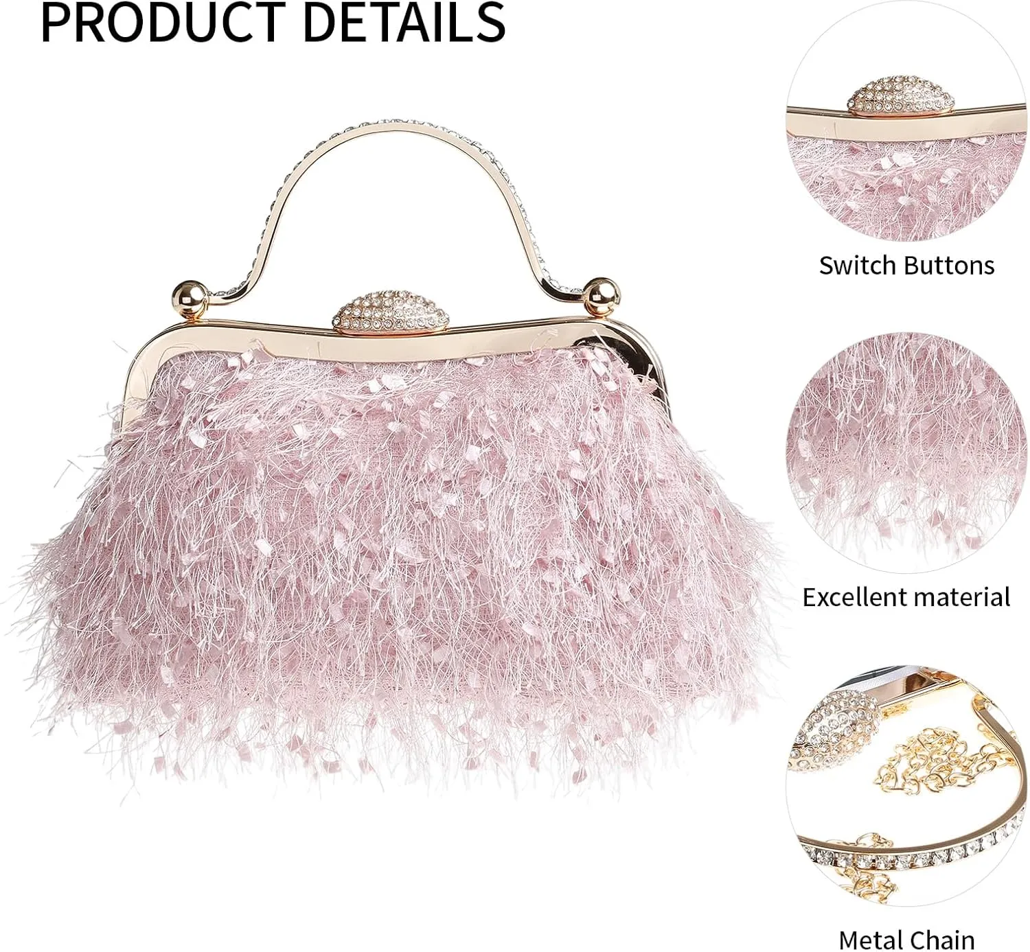 Tassel Women's Evening Handbag Cocktail Prom Formal Clutch Purse Feather Elegant Shoulder Bag for Wedding Banquet