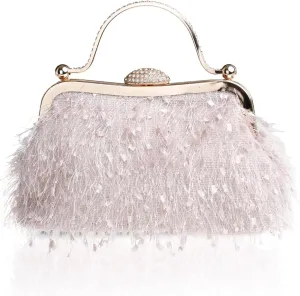 Tassel Women's Evening Handbag Cocktail Prom Formal Clutch Purse Feather Elegant Shoulder Bag for Wedding Banquet