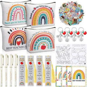 Teacher Appreciation Gifts in Bulk, 21 Pcs Teacher Gifts, Thank You Gifts for Teachers from Students Includes Canvas Makeup Bags Teachers Keychains Bookmarks Ballpoint Pens Appreciation Cards Stickers