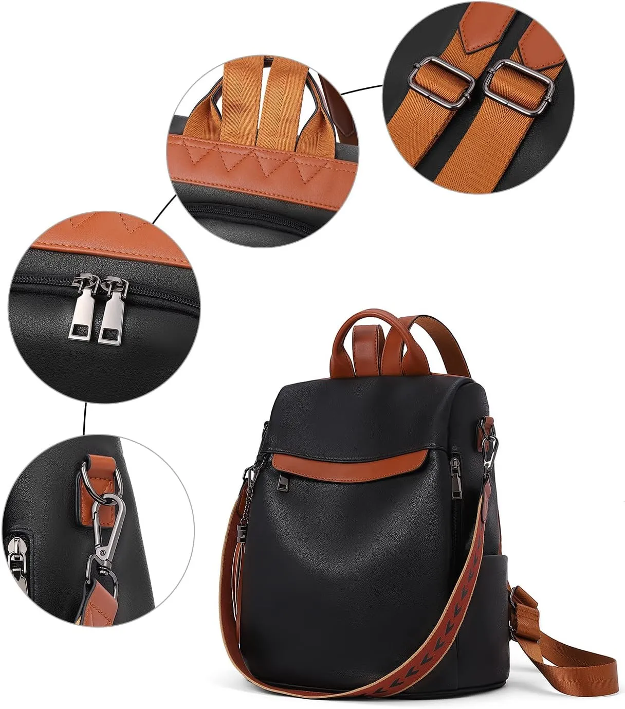 Telena Backpack Purse for Women, PU Leather Anti Theft Travel Purse Shoulder Bags with Tassel