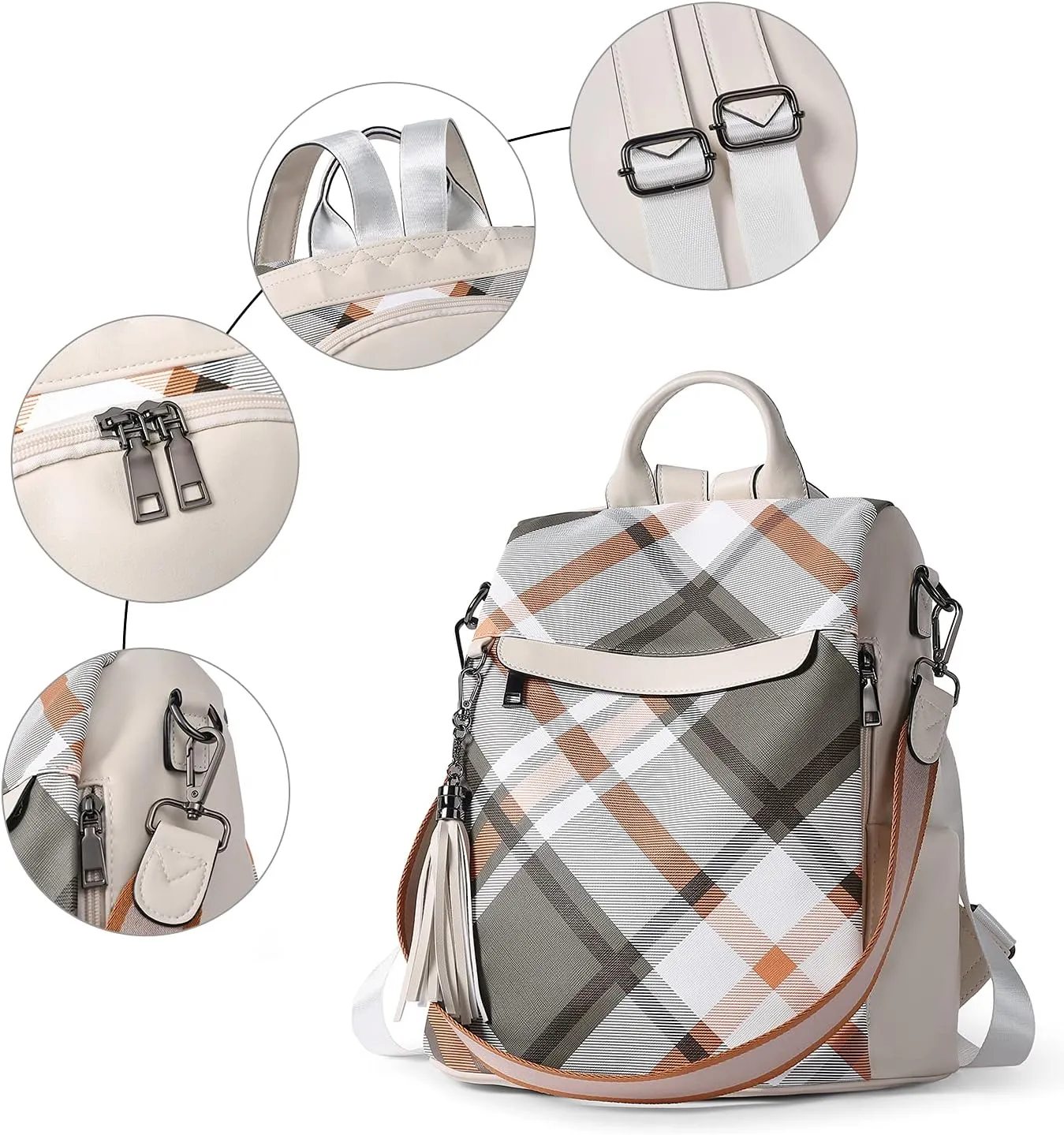 Telena Backpack Purse for Women, PU Leather Anti Theft Travel Purse Shoulder Bags with Tassel