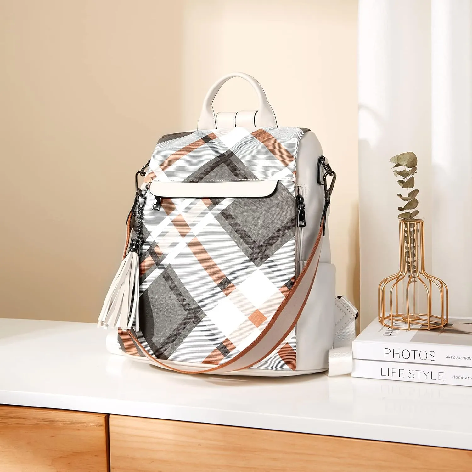 Telena Backpack Purse for Women, PU Leather Anti Theft Travel Purse Shoulder Bags with Tassel