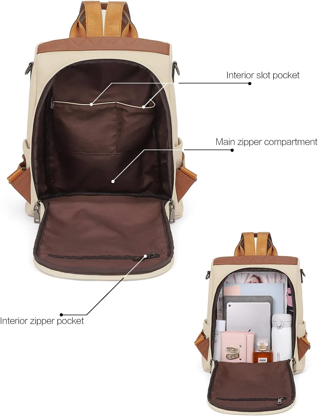 Telena Backpack Purse for Women, PU Leather Anti Theft Travel Purse Shoulder Bags with Tassel