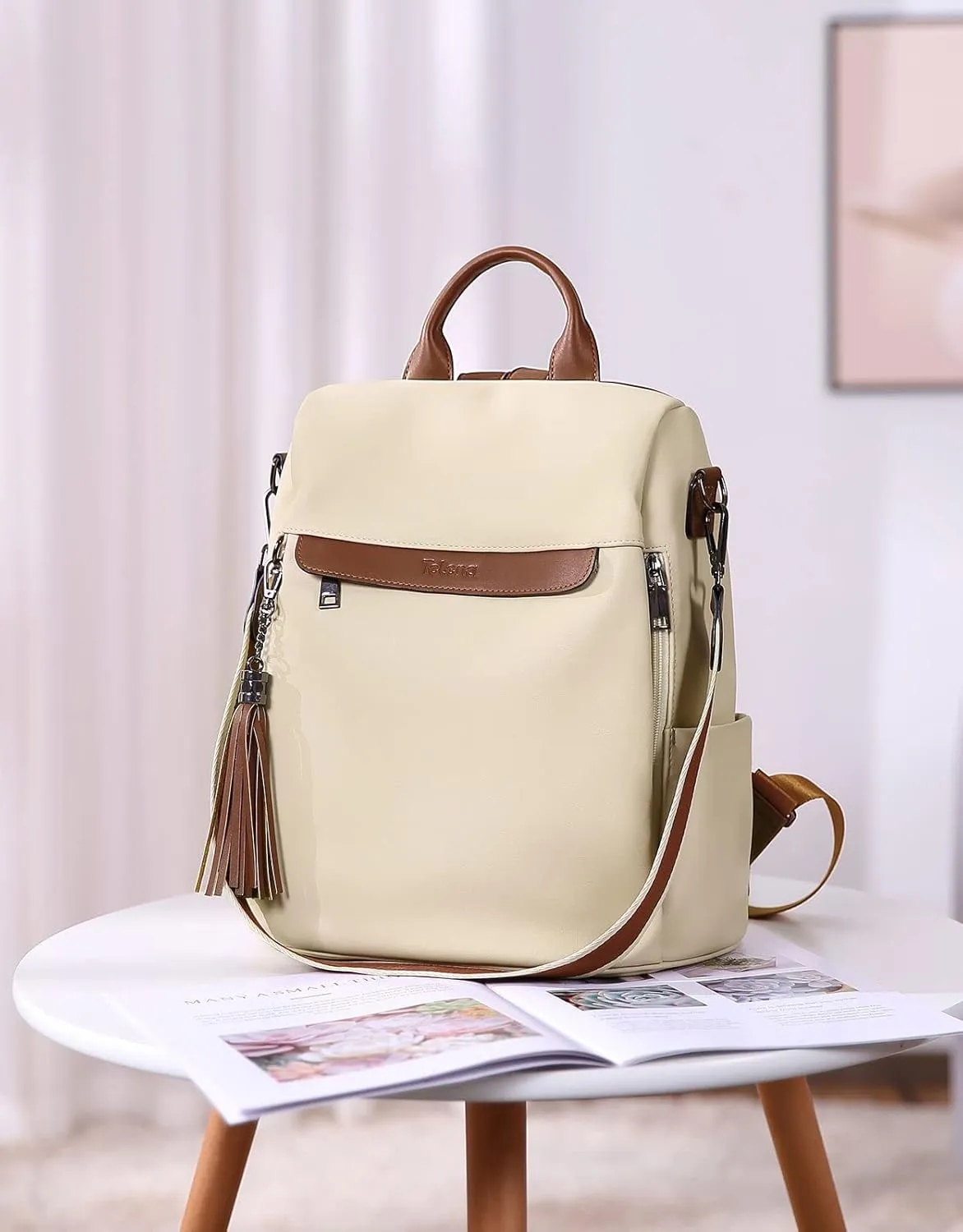 Telena Backpack Purse for Women, PU Leather Anti Theft Travel Purse Shoulder Bags with Tassel