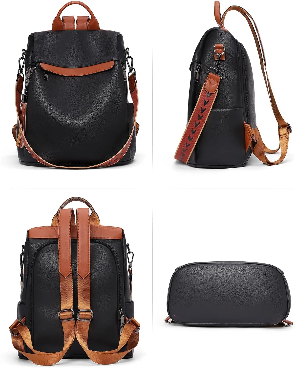 Telena Backpack Purse for Women, PU Leather Anti Theft Travel Purse Shoulder Bags with Tassel