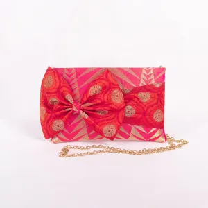 Temple Two Tone Pink Banarasi Handwoven Silk Bow Clutch