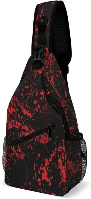 Terrifying Red Blood Splatter Sling Bag Crossbody for Women Men Lightweight Adjustable Extender Strap Shoulder Backpack with Water Bottle Holder Casual Daypack for Hiking Travel