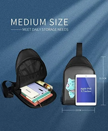 Tesinll DIY Fashion Chest Bag With LED Full-Color Screen,Casual Daypack Backpacks,Fanny Pack,Crossbody Bags for Men